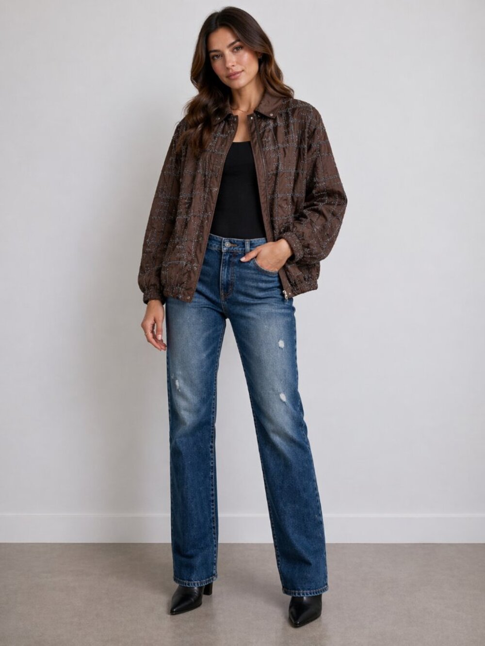 Samuel Dong Zip Jacket Womens M Brown Blue Stitch NWT Designer Artwear